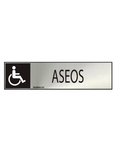Cartel informativo "aseos" discapacitados (inox adhesivo 0.8mm) 5x20cm normaluz