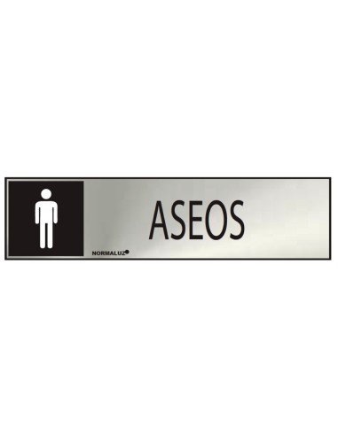 Cartel informativo "aseos" hombre (inox adhesivo 0.8mm) 5x20cm normaluz