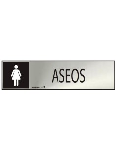 Cartel informativo "aseos" mujer (inox adhesivo 0.8mm) 5x20cm normaluz