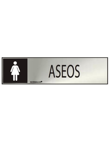 Cartel informativo "aseos" mujer (inox adhesivo 0.8mm) 5x20cm normaluz