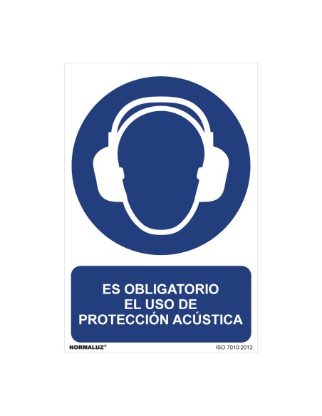 Cartel "es obligatorio el uso de proteccion acustica" (pvc 0,7mm) 30x40cm normaluz