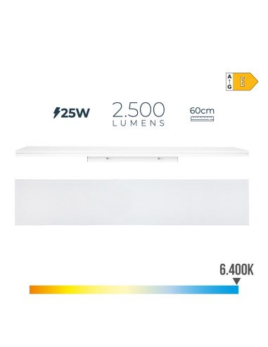 Regleta led 25 w 6400 k luz fria 2500 lm 60 x 4,5 x 12 cm