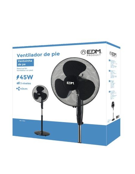 Ventilador de pie base circular, negro, potencia 45 w, aspas ø40 cm, altura regulable 110-130 cm