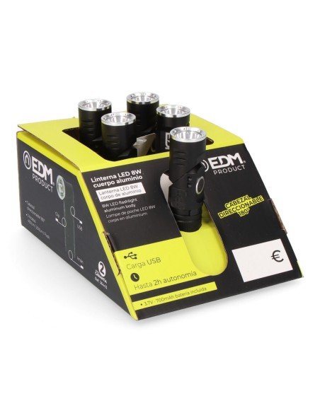 Linterna mini led 8w 450 lm. cuerpo aluminio, cabezal direccionable. recargable