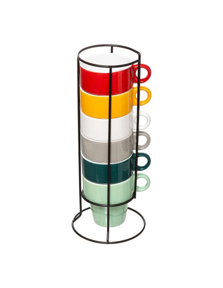 Juego de 6 tazas con soporte colores surtidos