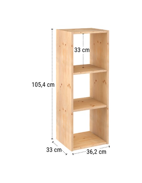 Estanteria modular 3 cubos dinamic pino macizo 107 x 36,2 x 34 cm