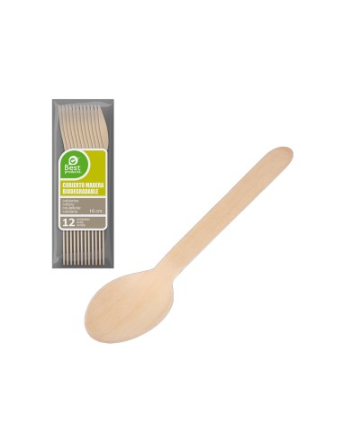 Bolsa 12 unid. cucharas de madera 16cm best products green