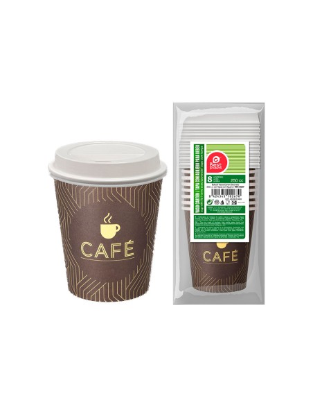 Bolsa con 8 unid. vasos de cafe+tapa con agujero 250cc best products green