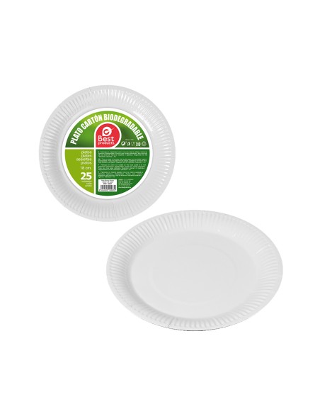 Pack con 25 unid. platos de postre de carton blancos ø18cm best products green