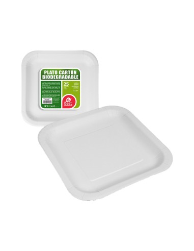 Pack con 25 unid. platos cuadrados blancos de cartón 23x23x2cm best products green