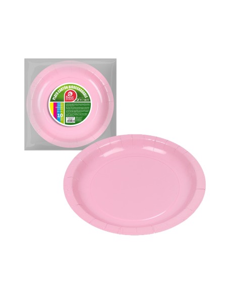 Pack con 10 unid. platos de cartón rosa baby ø20cm best products green