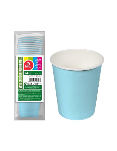 Pack 24 unid. vasos de cartón azules baby 200cc best products green