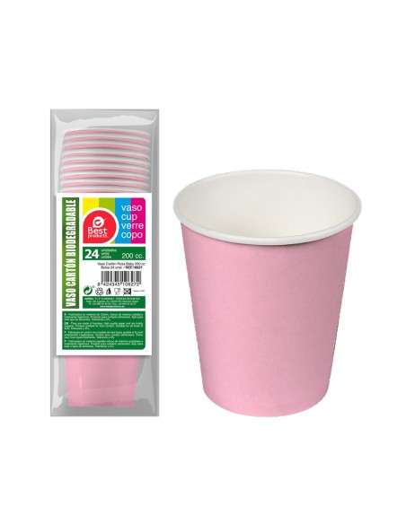Pack 24 unid. vasos de cartón rosas baby 200cc best products green
