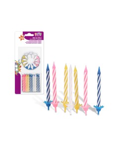 Pack con 24 unid. velas+12 soportes colores surtidos best products party