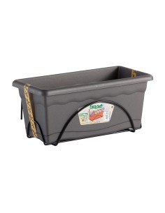 Jardinera con plato integrado 40x24cm + soporte metalico. color antracita