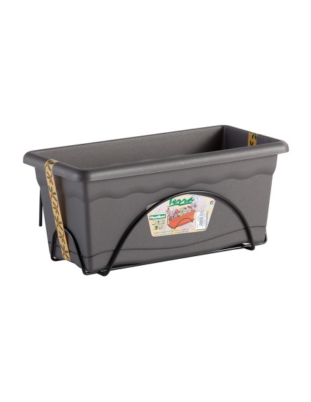 Jardinera con plato integrado 50x20cm + soporte metalico. color antracita