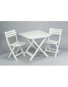 Set jardin mesa y dos sillas plegables blanco