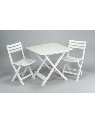 Set jardin mesa y dos sillas plegables blanco