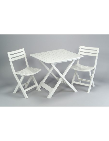 Set jardin mesa y dos sillas plegables blanco