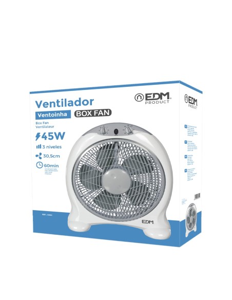 Ventilador box fan, blanco/gris, potencia 45 w, aspas ø30,5 cm 38,5 x 13 x 46 cm
