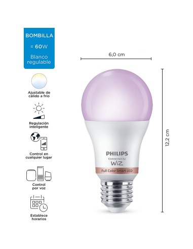 Bombilla e27 8,5 w full colors wifi