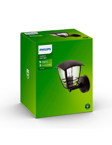 Aplique exterior creek e27 60 w sin bombilla, color negro, luz hacia arriba