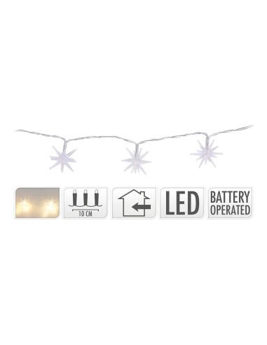 Guirnalda a pilas fija 10 leds estrellas decorativas ø45mm luz cálida 1,30m colores/modelos surtidos