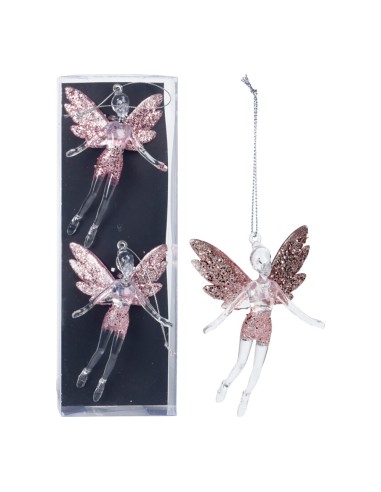 Set 2 unid. decoración colgante angelito brillante rosa 8x3x13cm