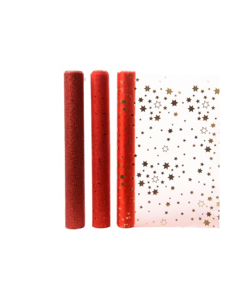 Camino de mesa de organza 3 modelos surtidos rojos 200x35cm