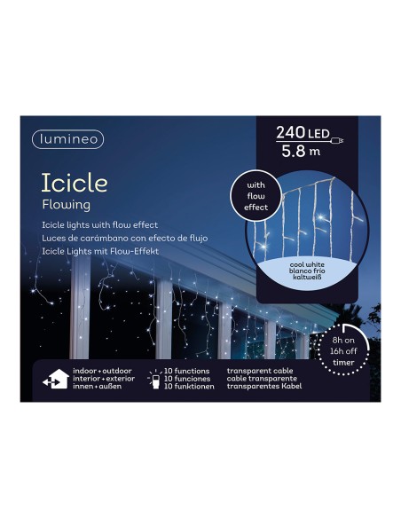 Cortina led icicle lights parpadeante 5,8m 240 leds luz fria