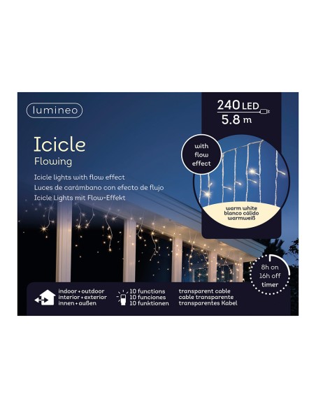 Cortina led icicle lights parpadeante 5,8m 240 leds luz calida