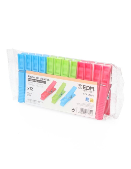 12 pinzas de plástico de colores variados 9 cm