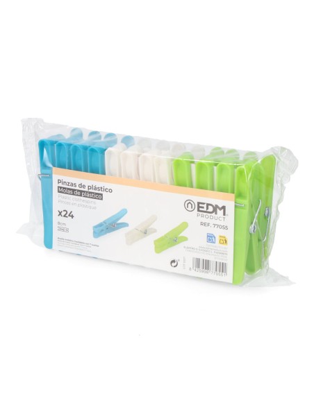 24 pinzas de plástico de colores variados 8 cm