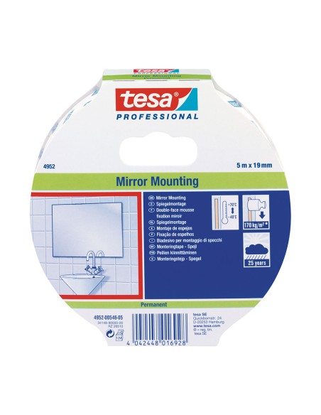 Cinta doble cara montaje espejos 5 m x 19 mm
