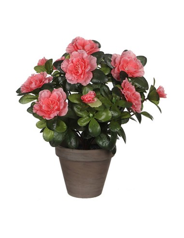 Azalea artificial melocotón en tiesto gris ø11,5x27cm
