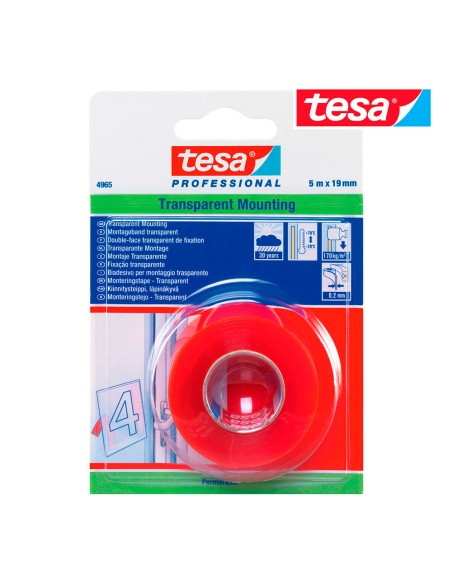 Cinta doble cara roja exterior 5 m x 19 mm