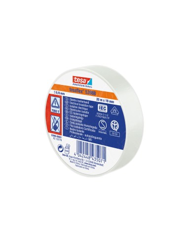 Cinta aislante homologada blanca 20 m x 19 mm