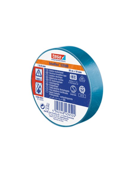 Cinta aislante homologada azul 20 m x 19 mm