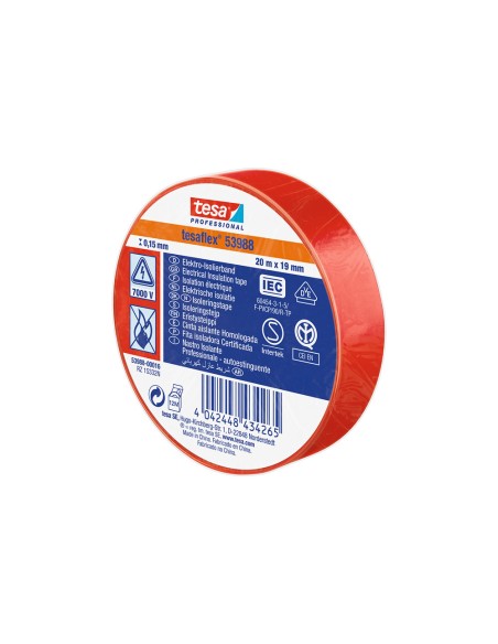 Cinta aislante homologada roja 20 m x 19 mm