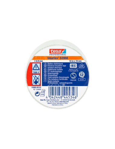 Cinta aislante homologada blanca 10 m x 19 mm