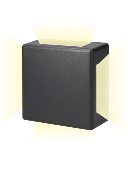 Aplique led cuadrado 4 proyecciones 6 w 516 lm 3000 k luz calida ip54 11.5 x 11.5 x 5 cm