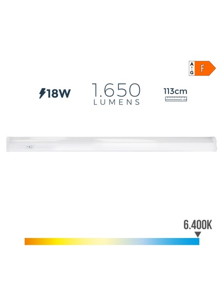 Regleta led 18 w 6500 k luz fria 1650 lm 113,8 x 2,3 x 3,6 cm