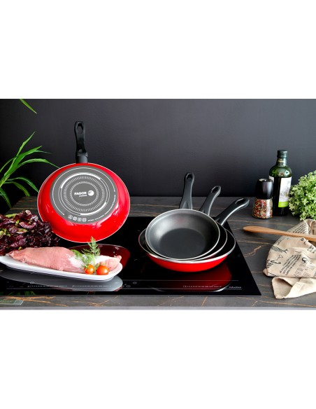 Set 3 sartenes optimax rojo mate ø20 / ø24 / ø28 cm