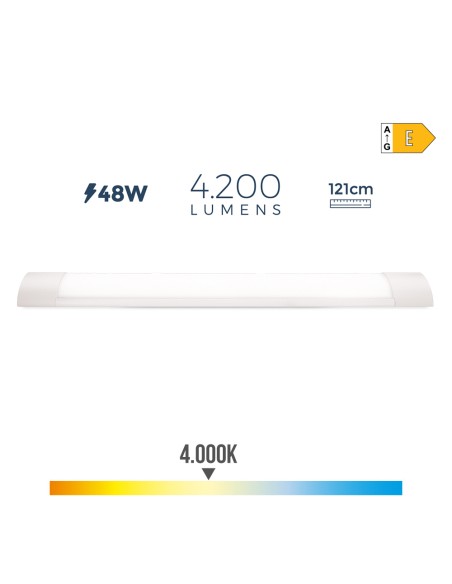 Regleta led 48 w 4000 k luz dia 4200 lm 121,3 x 3,1 x 12 cm