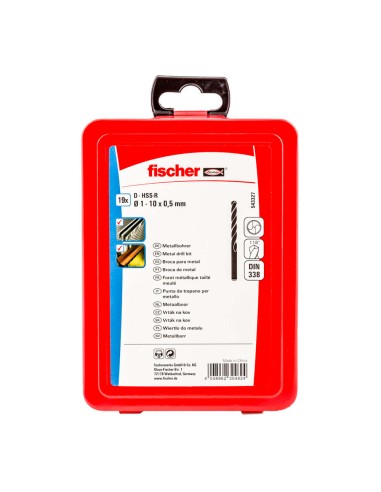 Pack 19 brocas para metal hss-r din338 ø1-10x0,5mm 543327 fischer