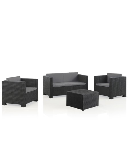 Conjunto jardin diva tropea grafit 4 piezas antracita + cojines