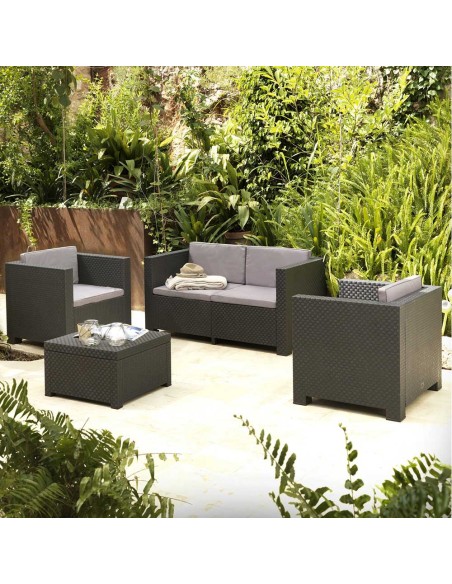 Conjunto jardin diva tropea grafit 4 piezas antracita + cojines