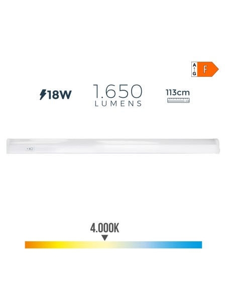 Regleta led 18 w 4000 k luz dia 1650 lm 113,8 x 2,5 x 3,6 cm