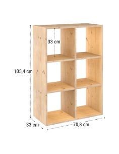 Estanteria modular 6 cubos dinamic pino macizo 70,8 x 33 x 105,4 cm 2