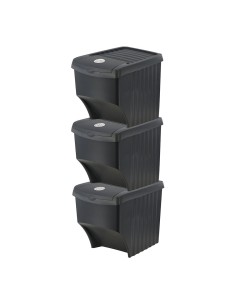 Sistema de 3 cubos apilables para reciclaje 392 x 293 x 456 mm 22 l